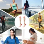 Chaussettes de contention fantaisies rose Nuit Arc-en-Ciel à motifs arcs-en-ciel, lunes et étoiles.